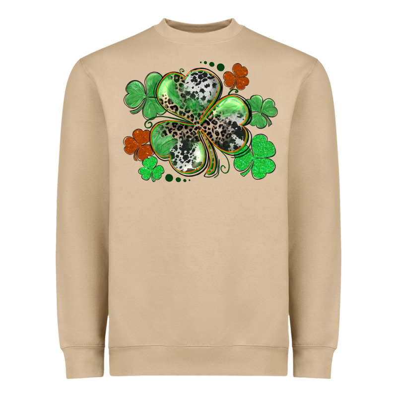 St. Patrick's Day Shamrock Leopard And Cowhide Heavyweight Sweatshirt by CowGirlArtShop | Teevron
