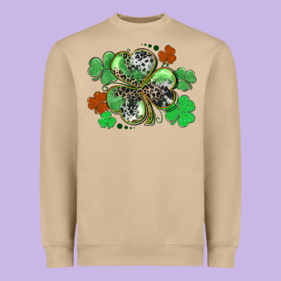 St. Patrick's Day Shamrock Leopard And Cowhide Heavyweight Sweatshirt Designed By Cowgirlartshop