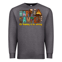 Charcoal Heather Happy Camper Be Happy Or Go Away Premium Sweatshirt - CowhideDigitalArt