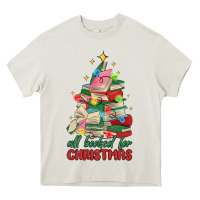 Cream christmas book tree Heavy Core Tee - MaliasSmallBusiness