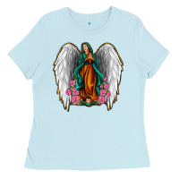 Baby Blue Angel Wing Lady of Guadalupe Ladies Tee - Jasminsmagicworld