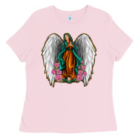 Bubblegum Pink Angel Wing Lady of Guadalupe Ladies Tee - Jasminsmagicworld