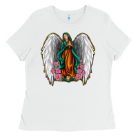 White Angel Wing Lady of Guadalupe Ladies Tee - Jasminsmagicworld