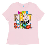 Bubblegum Pink happy first day of school Ladies Tee - NancyCooperArtShop