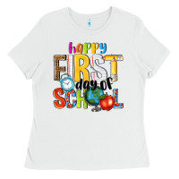 White happy first day of school Ladies Tee - NancyCooperArtShop