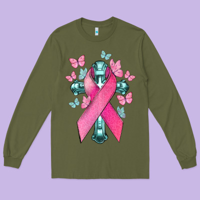 Cancer Cross Cancer Awareness Long Sleeve Tee Designed By Howdyjamesfarm