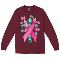 Burgundy Cancer Cross Cancer Awareness Long Sleeve Tee - HowdyJamesFarm