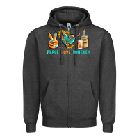 Charcoal Heather Peace Love Whiskey Zipper Hoodie - BundleAndBundleShop