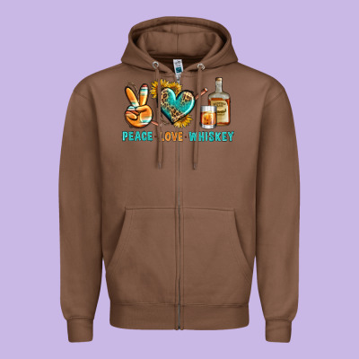 Peace Love Whiskey Zipper Hoodie Designed By Bundleandbundleshop