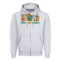 Heather Grey Peace Love Whiskey Zipper Hoodie - BundleAndBundleShop