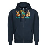 Navy Peace Love Whiskey Zipper Hoodie - BundleAndBundleShop