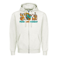 Oatmeal Heather Peace Love Whiskey Zipper Hoodie - BundleAndBundleShop