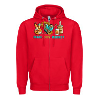 Red Peace Love Whiskey Zipper Hoodie - BundleAndBundleShop