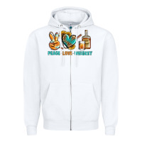 White Peace Love Whiskey Zipper Hoodie - BundleAndBundleShop