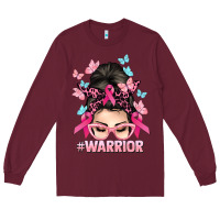 Burgundy Warrior Cancer messy bun Cancer Awareness Long Sleeve Tee - HowdyJamesFarm