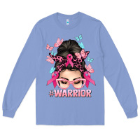 Colony Blue Warrior Cancer messy bun Cancer Awareness Long Sleeve Tee - HowdyJamesFarm