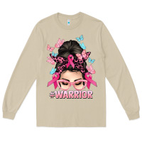 Mushroom Warrior Cancer messy bun Cancer Awareness Long Sleeve Tee - HowdyJamesFarm