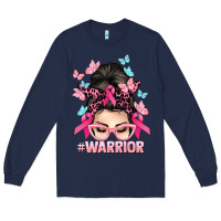 Navy Warrior Cancer messy bun Cancer Awareness Long Sleeve Tee - HowdyJamesFarm