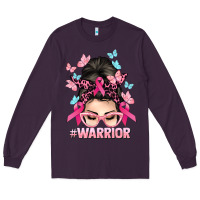 Plum Warrior Cancer messy bun Cancer Awareness Long Sleeve Tee - HowdyJamesFarm