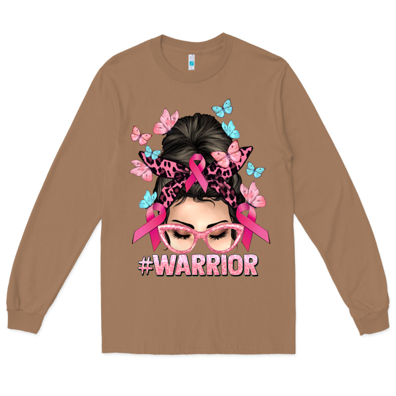 Warrior Cancer Messy Bun Cancer Awareness Long Sleeve Tee by HowdyJamesFarm | Teevron