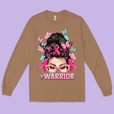 Warrior Cancer Messy Bun Cancer Awareness Long Sleeve Tee Designed By Howdyjamesfarm