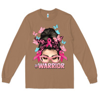 Toasted Coconut Warrior Cancer messy bun Cancer Awareness Long Sleeve Tee - HowdyJamesFarm