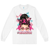 White Warrior Cancer messy bun Cancer Awareness Long Sleeve Tee - HowdyJamesFarm