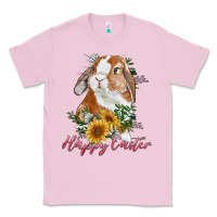 Bubblegum Pink Happy easter with bunny and sunflowers Classic Tee - RanaPortraitStore
