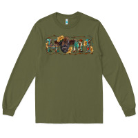Army Green Western mini black highland calf Long Sleeve Tee - RanaPortraitStore