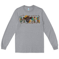 Heather Grey Western mini black highland calf Long Sleeve Tee - RanaPortraitStore