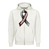 Oatmeal Heather Gray Ribbon American Football Zipper Hoodie - BundleAndBundleShop