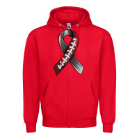 Red Gray Ribbon American Football Zipper Hoodie - BundleAndBundleShop