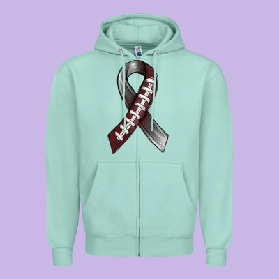 Gray Ribbon American Football Zipper Hoodie Designed By Bundleandbundleshop