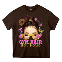 Chocolate Brown messy bun gym hair dont care Heavy Core Tee - NancyCooperArtShop