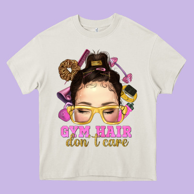 Messy Bun Gym Hair Dont Care Heavy Core Tee Designed By Nancycooperartshop