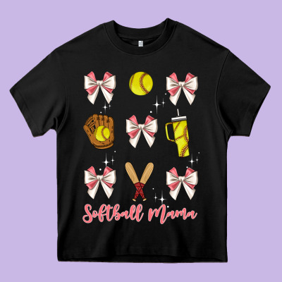 Softball Coquette Bow Heavy Core Tee Designed By Jahusdesignshop