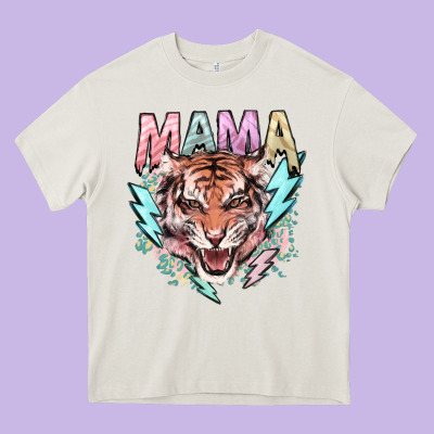 Mama Tiger Lightning Bolt Heavy Core Tee Designed By Nancycooperartshop