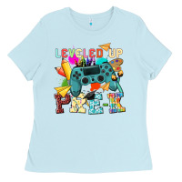 Baby Blue leveled up pre k Ladies Tee - NancyCooperArtShop