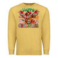 Antique Gold Happy Christmas Cow Premium Sweatshirt - CowhideDigitalArt