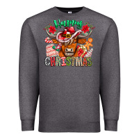 Charcoal Heather Happy Christmas Cow Premium Sweatshirt - CowhideDigitalArt