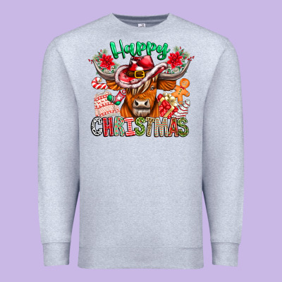 Happy Christmas Cow Premium Sweatshirt Designed By Cowhidedigitalart