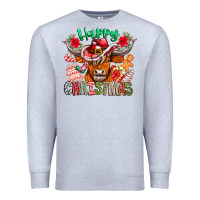 Heather Grey Happy Christmas Cow Premium Sweatshirt - CowhideDigitalArt