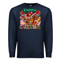 Navy Happy Christmas Cow Premium Sweatshirt - CowhideDigitalArt