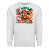 Oatmeal Heather Happy Christmas Cow Premium Sweatshirt - CowhideDigitalArt