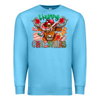 Ocean Blue Happy Christmas Cow Premium Sweatshirt - CowhideDigitalArt
