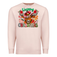 Pale Pink Happy Christmas Cow Premium Sweatshirt - CowhideDigitalArt