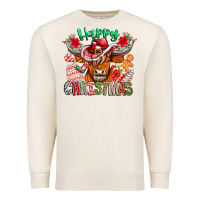 Sandshell Happy Christmas Cow Premium Sweatshirt - CowhideDigitalArt