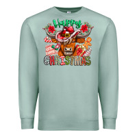 Seafoam Happy Christmas Cow Premium Sweatshirt - CowhideDigitalArt