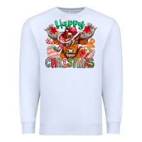 White Happy Christmas Cow Premium Sweatshirt - CowhideDigitalArt
