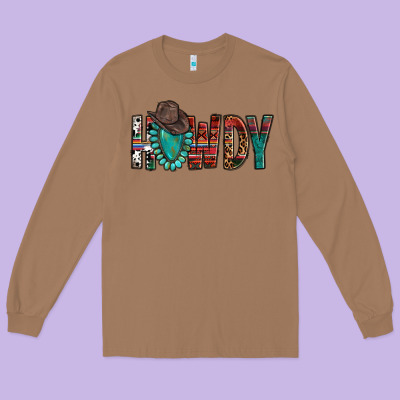Western Howdy Gemstone Cowboy Hat Long Sleeve Tee Designed By Howdyjamesfarm